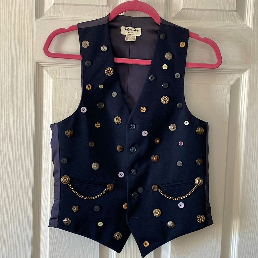 Vintage, navy blue vest decorated with buttons